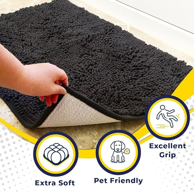 Muddy Mat® | Super Absorbent Door Mat Indoor, Microfiber Quick Dry Chenille Entryway Rug, Non-Slip Front Door Mat, Indoor Mats for Entryway, Machine Washable Pet Rug, Charcoal 19"x30"