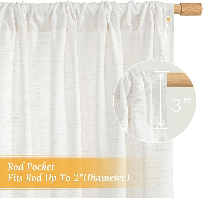 LAMIT Ivory White Linen Curtains 72 inches Long for Living Room, Soft Thick Light Filtering Rod Pocket Privacy Window Treatments Drapes for Bedroom/Dinging Room, 2 Panels Set, 52 x 72 Inch