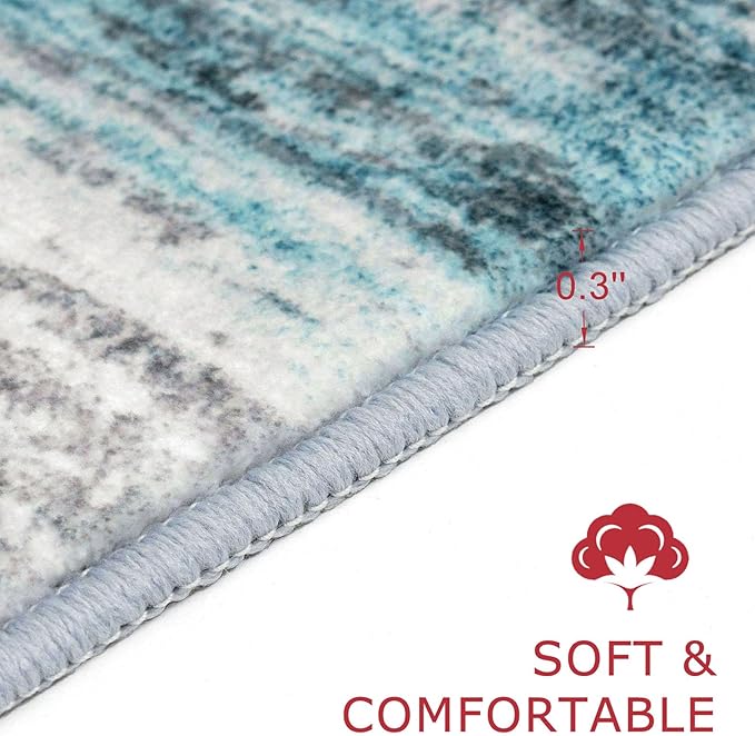 KOZYFLY Modern Abstract Round Area Rug 5Ft, Washable Kitchen Rug Non-Slip Soft Bathroom Circle Rug, Blue Striped Entryway Rugs Print Faux Wool Doormat for Bedside Entrance Bedroom Sink