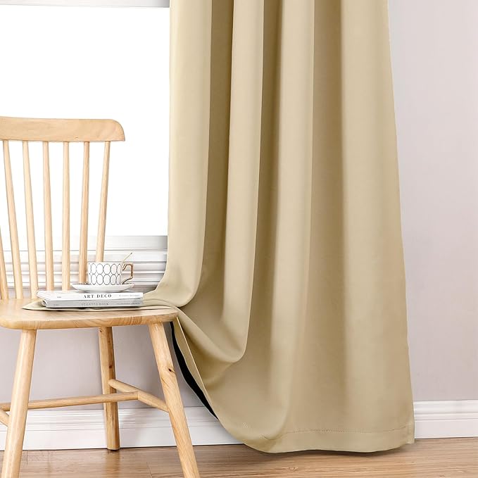 ChrisDowa 100% Blackout Curtains 120 inch Long for Bedroom with Black Liner, 2 Thick Layers Total Blackout Thermal Insulated Grommet Long Window Curtains 2 Panels Set (Beige, 52 x 120 Inch)
