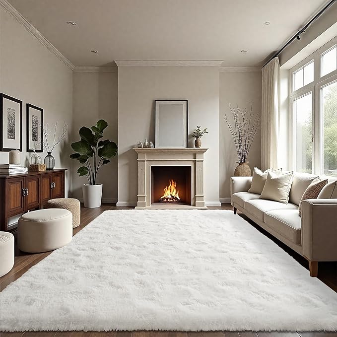 LOCHAS Ultra Soft Indoor Modern Area Rugs Fluffy Living Room Carpets for Children Bedroom Home Decor Nursery Rug 8 x10 Feet, Cream