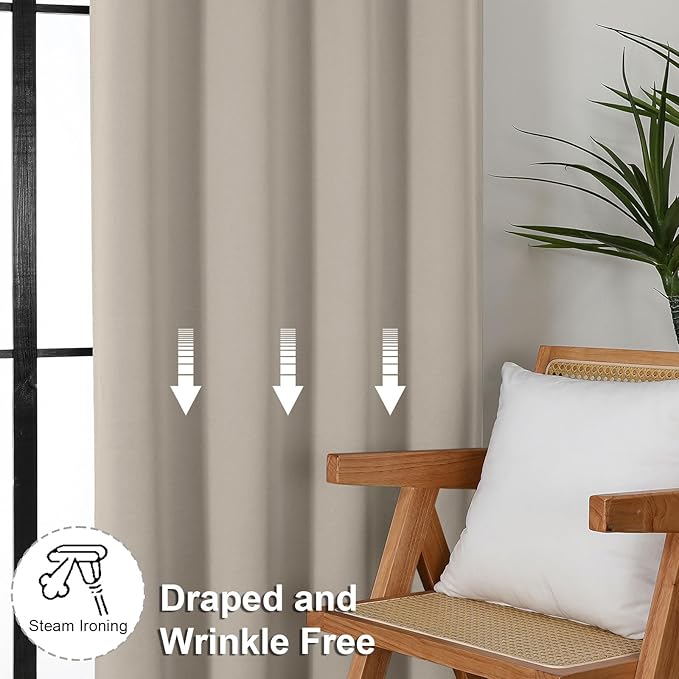 Simplebrand Ava Stone Blackout Curtains for Bedroom 96 Inches Long 2 Panels, Solid Thermal Insulated, Energy Saving Living Room Window Treatment Curtains Blackout Drapes, W40 x L96 Inch, Stone