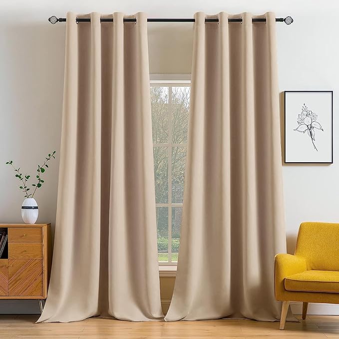 MIULEE Blackout Curtains 98 Inches Long for Bedroom Living Room Thermal Insulated Room Darkening Grommet Top Solid Light Blocking Drapery Set of 2 Window Panels Beige