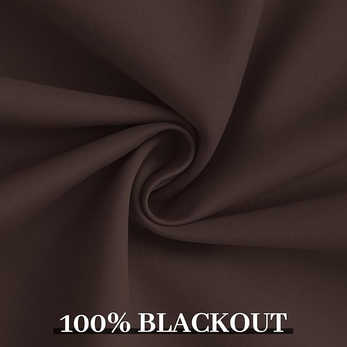 Yakamok Room Darkening 100% Blackout Curtains Grommet Window Treatments with 2 Thick Layers-Brown Thermal Insulated Drapes Set of 2 Panels for Bedroom Living Room 52 Inches by 72 Inches Length