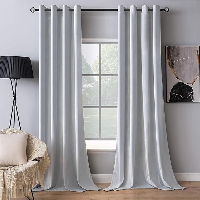 MIULEE 2 Pieces Greyish White Velvet Curtains Exquisite & Elegant Grommet Thermal Soundproof Room Darkening Light Blocking Curtains/Drapes for Living Room Bedroom 52 x 72 Inch