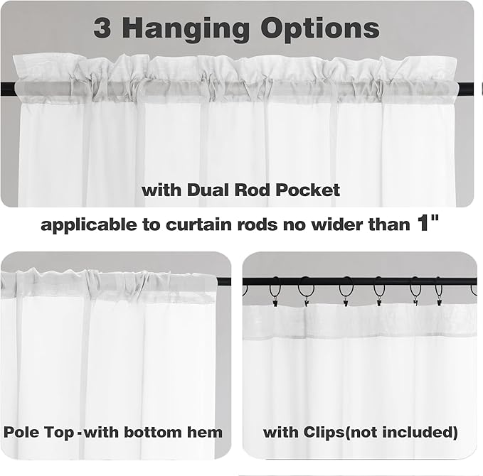 Chyhomenyc White Sheer Curtains 68 Inch Length, Light Filtering Solid Color Bedroom Window Sheer Curtain Panels, Elegant Curtains & Drapes for Living Room, 42Wx68L, 2 Panels