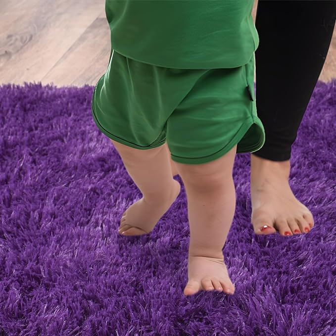 Soft Runner Rugs for Bedroom Hallways, 2x3 Purple Fluffy Shag Throw Area Rug Non Slip for Bedside Dorm, Long Shaggy Furry Carpet for Nursery Living Room