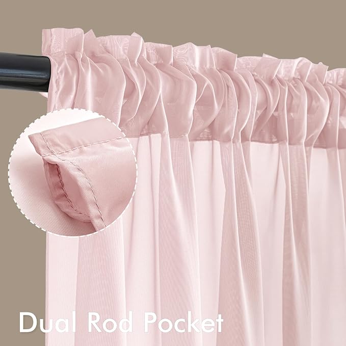 MIULEE Blush Pink Sheer Curtains 96 Inches Long, 4 Panels Set, Light Filtering Rod Pocket Voile Drapes for Living Room and Bedroom, Airy Soft Fabric Window Treatments, 42 x 96 Inches