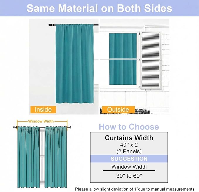 Simplebrand Ava Teal Blackout Curtains for Bedroom 72 Inch Length 2 Panels Set, Privacy Thermal Insulated Rod Pocket Door Window Curtains for Patio French Door Front Door, W40 x L72 Inch