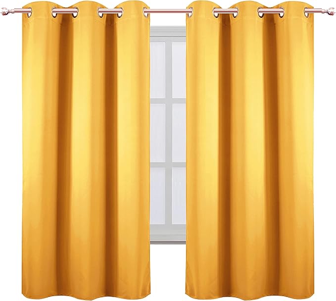 LEMOMO Yellow Thermal Blackout Curtains/42 x 63 Inch/Set of 2 Panels Room Darkening Curtains for Bedroom