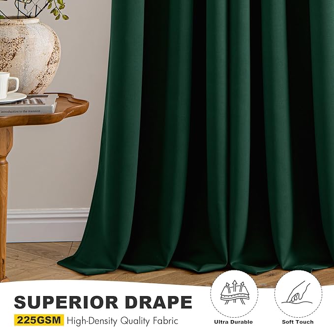 MIULEE Hunter Green Blackout Curtains for Bedroom Living Room 84 Inches Long 2 Panels, Thermal Insulated Room Darkening Drapes Solid Grommet Noise Reduction Light Blocking Window Treatments 50x84 Inch