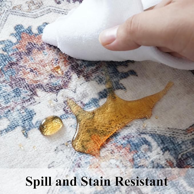 5x7 Living Room Area Rugs: Washable Non-Slip Stain Resistant Rug for Nursery Bedroom Dining Room Vintage Ultra Soft Indoor Carpet for Kitchen Farmhouse Distressed Floor Mat for Home Office (5x7 Brick)