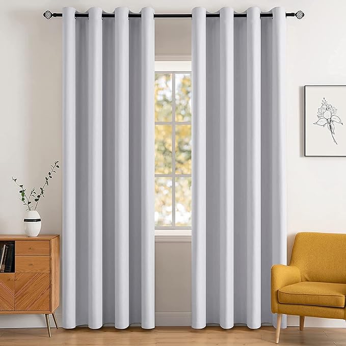 MIULEE Room Darkening Curtains, Chirstmas Thermal Insulated Drapes Solid Window Treatment Set Grommet Top Light Blocking Blackout Curtain for Bedroom 2 Panels 52 x 84 inch Greyish White