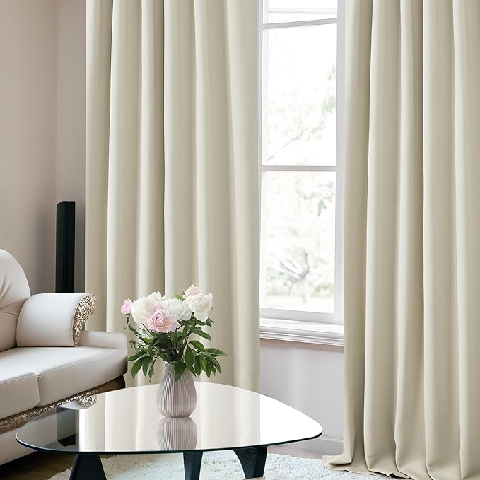 Deconovo Blackout Curtains, Thermal Insulated, W52 x L54 2 Panels, Back Tab, Machine Washable, Room-Darkening Drapes for Bedroom/Living Room Light Beige