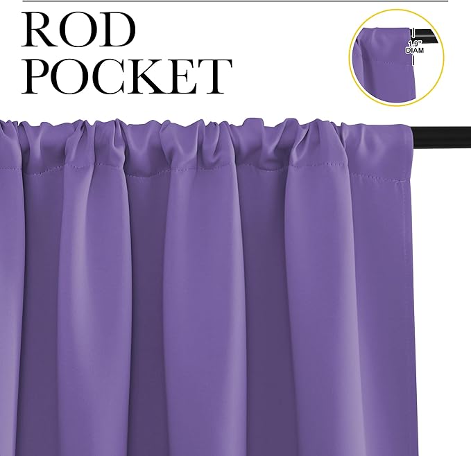 NICETOWN Blackout Curtains Window Draperies, Lilac Purple, Set of 2, 70 by 95 inches Long, Window Treatment Thermal Insulated Solid Room Darkening Drapes for Bedroom