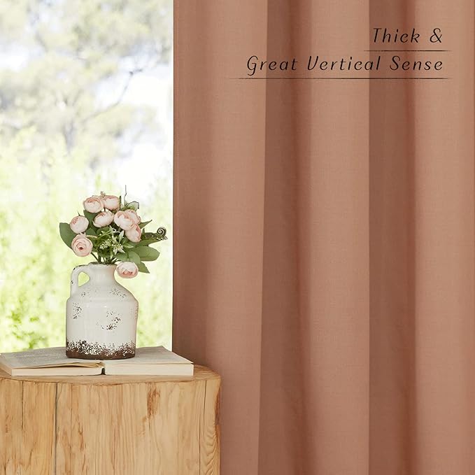 NICETOWN Thick Linen Terracotta Curtains 54 inch Length, Grommet Linen Burlap Window Treatment Privacy Added with Light Filtering Vertical Drapes for Bedroom, 2 Panels, W55 x L54