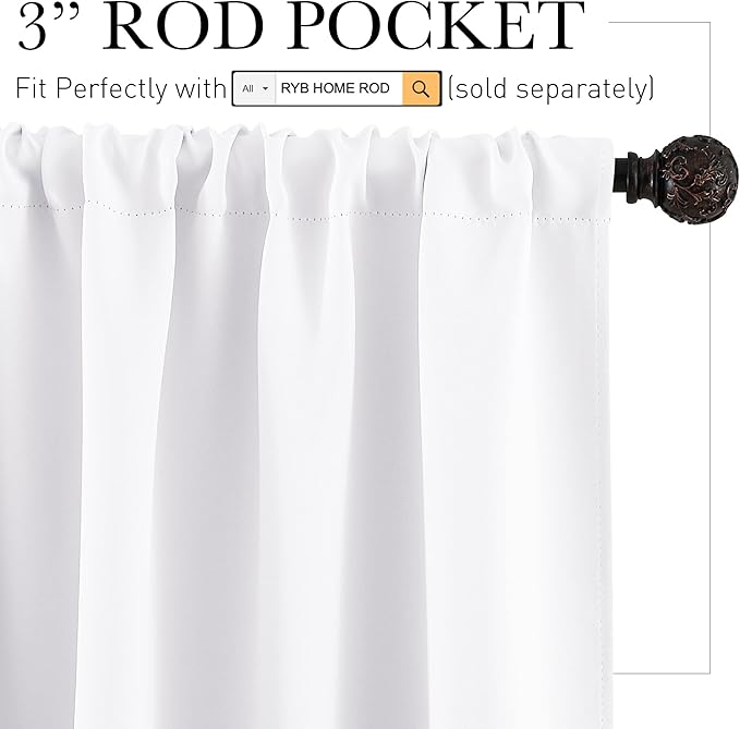 RYB HOME RV Curtains for Camper Windows, Mini Small Thermal Insulated Sunlight Heat Blocking Blocking Privacy Portable Curtains for Travel Trailer, Width 34 by Length 24, Pure White, 2 Panels