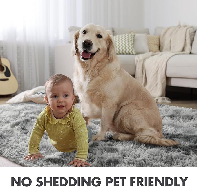 6x9 Ft Large Shag Rugs for Living Room Decor, Tie-Dyed Ultra Soft Fluffy Furry Area Rugs for Bedroom Indoor Floor, Aesthetic Carpet for Kids Home (Grey)