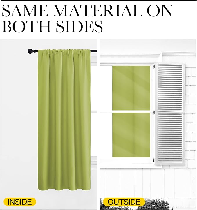 NICETOWN Blackout Curtains for Living Curtains, Fresh Green, 2 Panels, 52 by 95, Room Darkening Window Curtain Panels, Easy-Care Solid Thermal Insulated Draperies/Drapes for Daughter Room