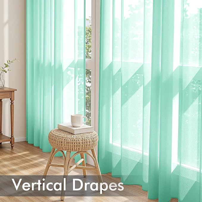 MIULEE Aqua Sheer Curtains 96 Inches Long, 4 Panels Set, Light Filtering Rod Pocket Voile Drapes for Living Room and Bedroom, Airy Soft Fabric Window Treatments, 42 x 96 Inches