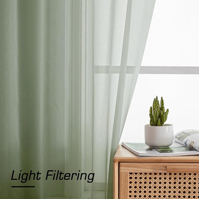 Simplebrand Sage Green Sheer Curtains, 63" Length, 2 Panels Set - Light Filtering, Rod Pocket Window Curtains for Bedroom (Sage Green, 59" W x 63" L)