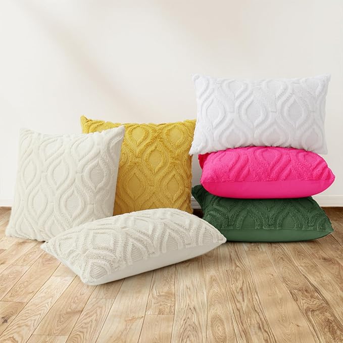 decorUhome Throw Pillow Covers 26x26 Inch Set of 2, Soft Plush Faux Wool Forest Elf Solid Couch Pillow Covers, Accent Euro Sham Farmhouse Neutral Square Pillow Cases for Sofa Bed Living Room