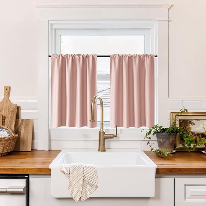 RYB HOME 100% Blackout Short Curtains for Small Window, Thermal Insulated Total Room Darkening Noise Reducing Curtains for Basement Bathroom RV Cars, 29 inches Wide by 30 inches Long, Peach Pink