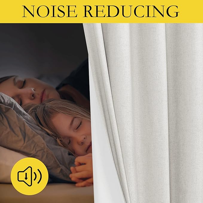 NICETOWN Linen Blackout Curtains for Kitchen, Ivory, 2 Panels, 42" Wide x 45" Long, Short Kitchen Burlap Linen 100% Blackout Drape Panels for Night Shift, Great Job for Blocking Light
