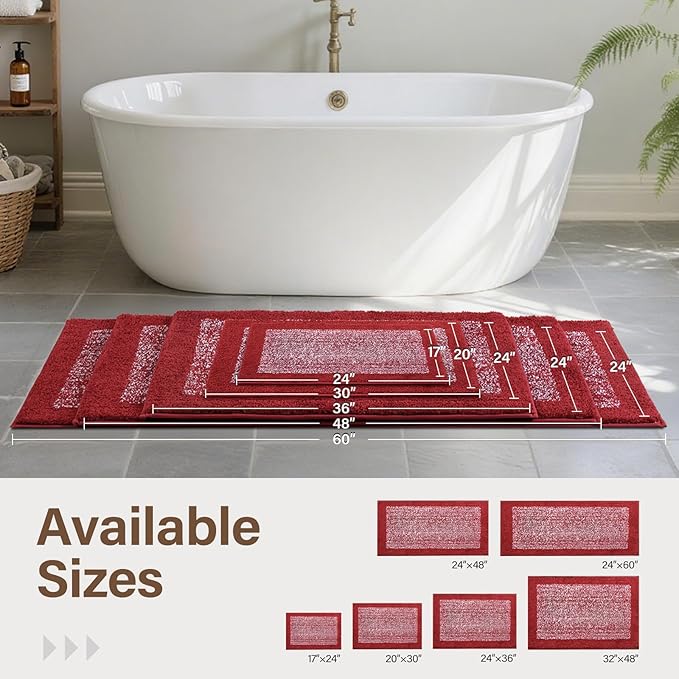 60x24 Long Bathroom Rugs Washable Non Slip, Red Bath Mat for Bathroom Floor Tub, Soft Absorbent Quick Dry Mats for Shower, Bathtub,Home Decor