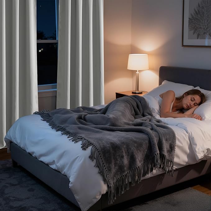 RYB HOME Bedroom Blackout Curtains 72 inches Long, 100% Blackout Thermal Insulated Noise Reducing Curtains for Living Room Nursury, 62 inches Wide by 72 inches Long, Silver Grey