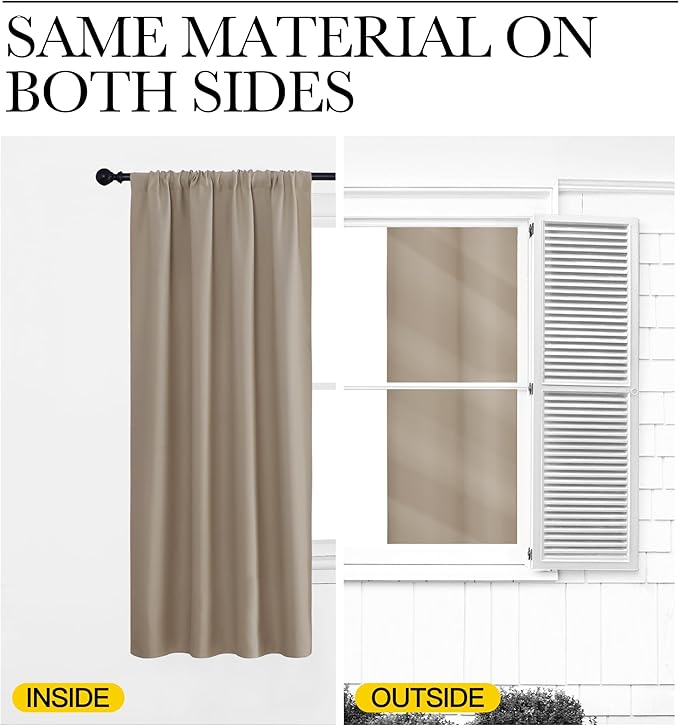 NICETOWN 2 Panels Blackout Curtains, Rod Pocket Thermal Insulated Curtains for Bedroom, Room Darkning Shading Blinds Modern Home Decoration for Living Room, Home Office, W42 x L63 in, Soft Taupe
