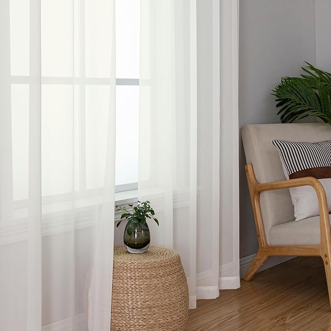 Simplebrand Ivory Sheer Curtains 84 Inches Long, Light Filtering Rod Pocket Solid Color Window Sheer Curtain Panels, Elegant Curtains & Drapes for Living Room, Bedroom 2 Panels (Ivory, 59" W x 84" L)