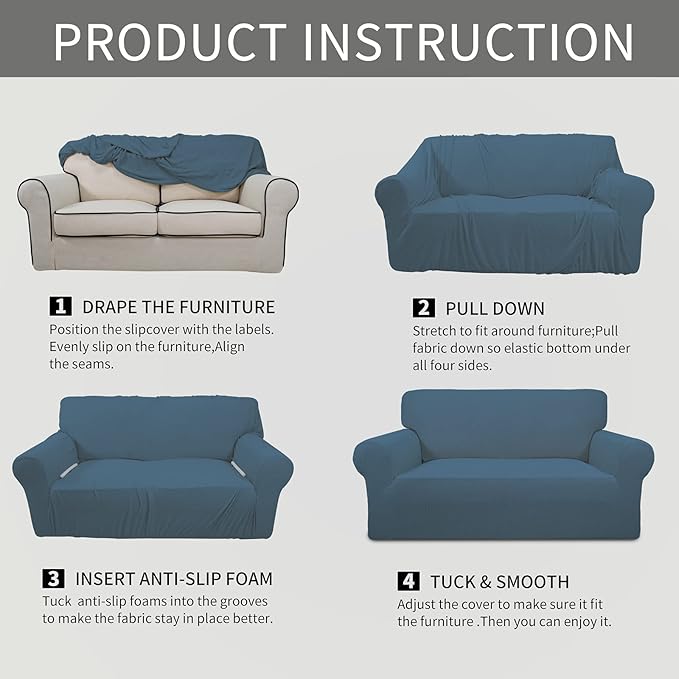 Easy-Going Stretch Oversized Loveseat Slipcover 1-Piece Sofa Cover Furniture Protector Couch Soft with Elastic Bottom for Kids Polyester Spandex Jacquard Fabric Small Checks Bluestone