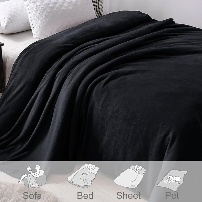 Exclusivo Mezcla Fleece Blanket Twin Size for Bed, Super Soft and Warm, All Season, Cozy, Plush, Lightweight, 90x66 Inches, Black