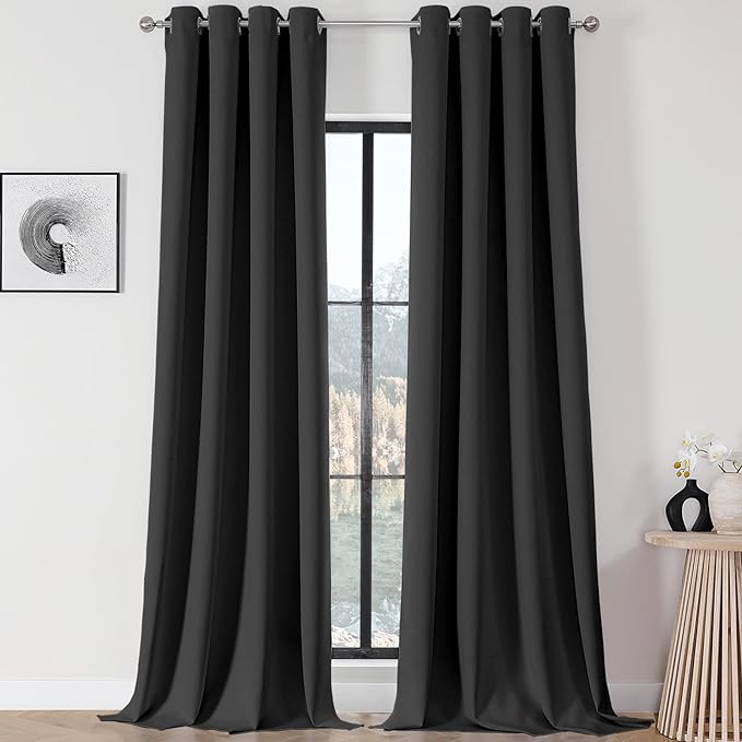 Joydeco Blackout Curtains 108 Inch Length 2 Panels Set, Thermal Insulated Long Curtains& Drapes 2 Burg, Room Darkening Grommet Drapes for Living Room Bedroom Window (Dark Grey, W52 x L108 Inch)
