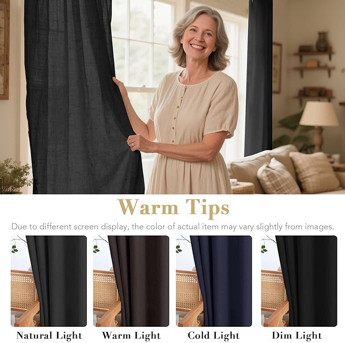 H.VERSAILTEX Living Room Linen Curtains Home Decorative Nickel Grommet Curtains Privacy Added Energy Saving Light Filtering Window Treatments Panels for Bedroom, Heather Black, 2 Panels, 52 x 96 Inch