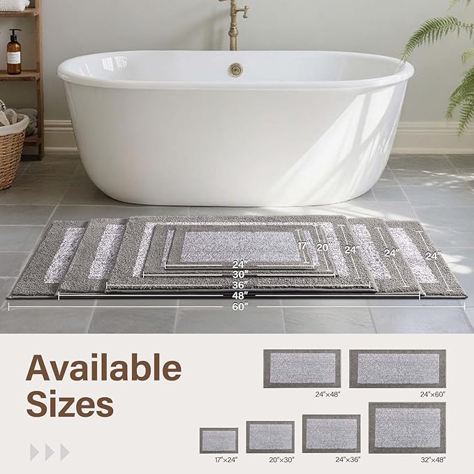 Bathroom Rugs 24x17 Non Slip Washable, Light Grey Bath Mat for Bathroom Floor Tub, Soft Absorbent Quick Dry Mats for Shower, Bathtub,Home Decor