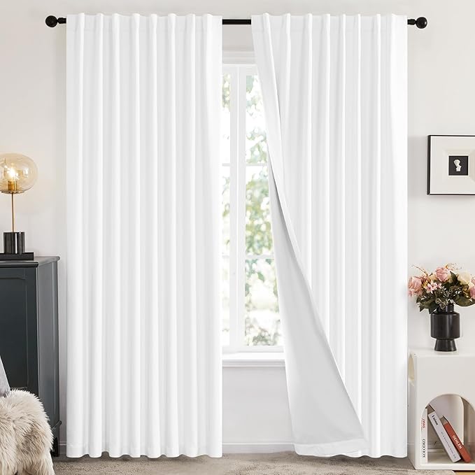 Deconovo Total Blackout Curtains 2 Panels W70 x L84— 100% Blackout, Thermal Insulated, Back Tab, Machine-Washable Drapes, White