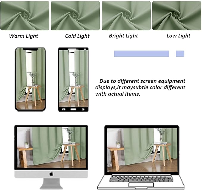 Simplebrand Ava Light Green Short Blackout Curtains for Bedroom 54 Inches Long 2 Panels Set, Solid Thermal Insulated, Energy Saving Window Treatment Curtains Blackout Drapes, W40 x L54 Inch