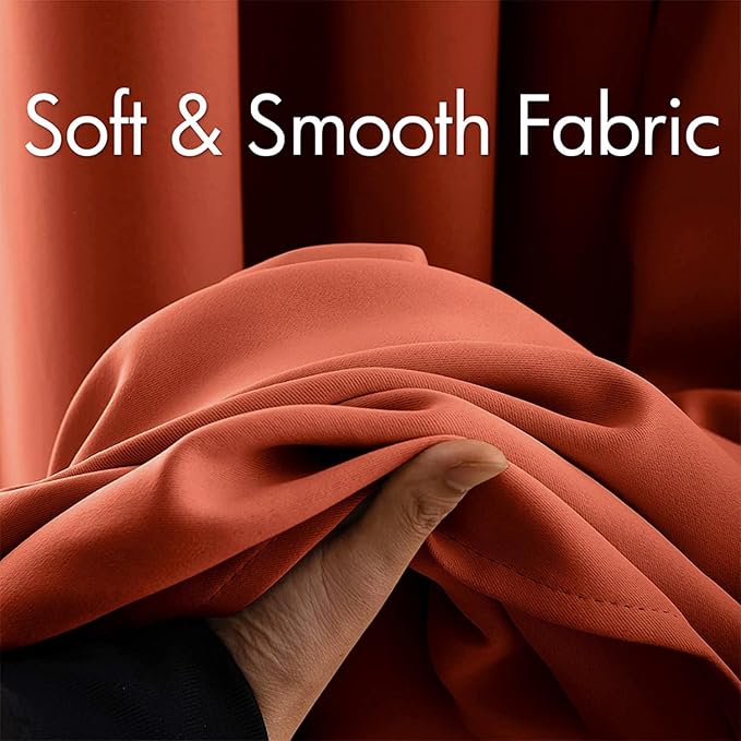 MIULEE 90" Long Room Darkening Curtains Thermal Insulated Rust Terracotta Drapes Window Treatment Set Grommet Top Light Blocking Blackout Curtain for Fall Living Room/Bedroom 2 Panels Burnt Orange