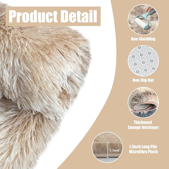 Fluffy Round Rug,Soft Area Rugs for Girls Room,Shaggy Rugs 6'X6' for Living Room,Non Slip Circle Rug for Kids Bedroom,Shag Plush Nursery Carpets,Fuzzy Rug for Dorm,Room Decor Carpet,Tie-Dyed Beige