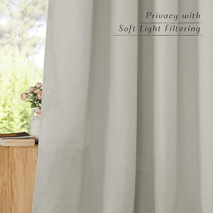 NICETOWN Linen Curtains for Windows 90 inch Long, Grommet Semi Sheer Vertical Drapes Privacy Added with Light Filtering for Doorway/Living Room, Gray, W42 x L90, 2 Pieces