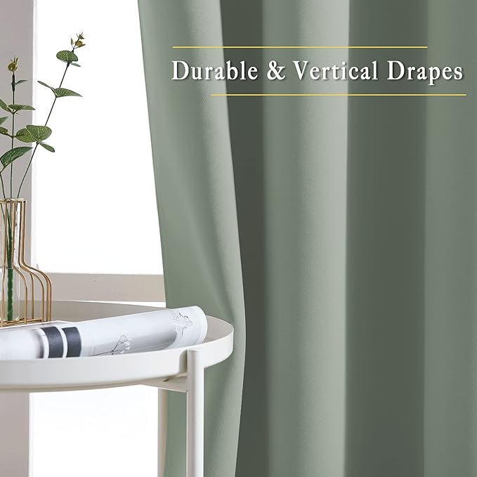 NICETOWN Room Darkening Patio Curtains for Windows 84 inch Length - Solid Thermal Insulated Grommet Light Reducing Panels Window Treatment for Living Room (Sage Green, 2 Panels = 160" Wide)