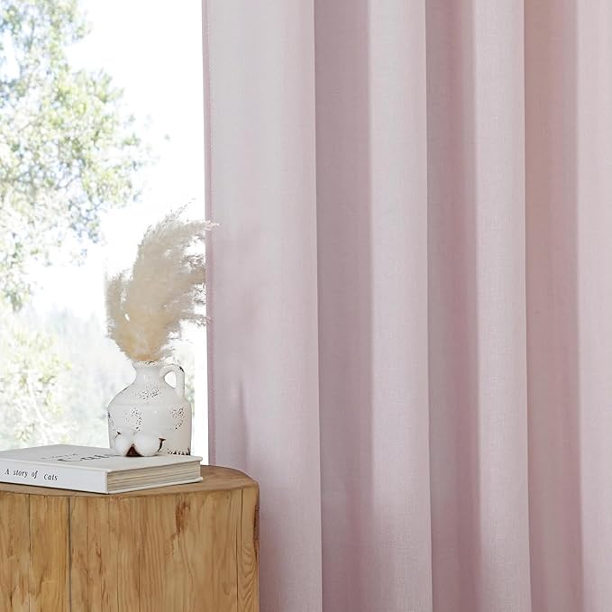NICETOWN Blush Pink Linen Curtains for Kitchen, Thick Flax Small Window Treatments Semi Sheer Privacy Assured with Light Through for Cafe/Bathroom, W55 x L92, 2 Panels