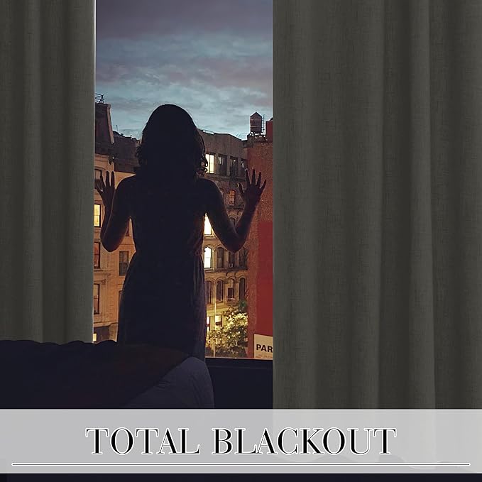RYB HOME 100% Blackout Cream Curtains, Linen Texture Thermal Insulated Drapes for Bedroom/Living Room/Office/Nuesery, Privacy Farmhouse Full Blackout Window Treatment, W52xL108 Inch Long, 2 Panels