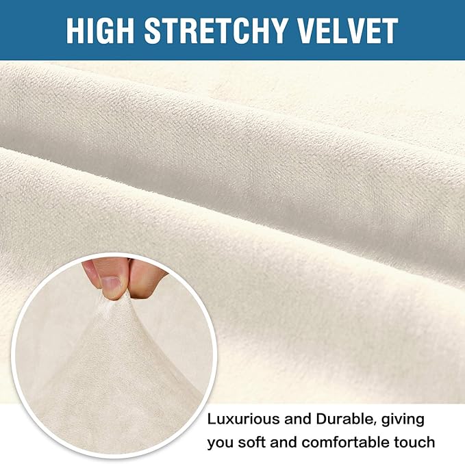 H.VERSAILTEX Stretch Velvet Armchair Cover Couch Covers 1 Cushion Chair Slipcover for Living Room Furniture Cover Crafted from Thick Comfy Rich Velour (Chair 31"-49", Ivory)