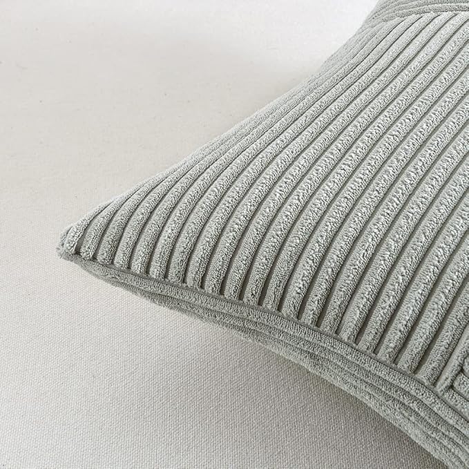 Fancy Homi 2 Packs Grey Decorative Throw Pillow Covers 18x18 Inch for Living Room Couch Bed Sofa, Rustic Farmhouse Boho Home Decor, Soft Corss Corduroy Patchwork Textured Square Cushion Case 45x45 cm