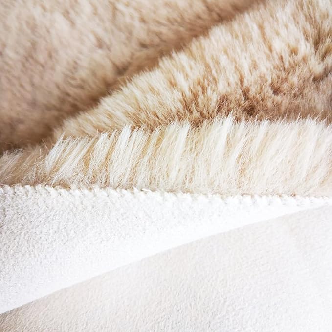 Ghouse Ultra Soft Faux Rabbit Fur Rug, Machine Washable Area Rugs for Bedroom Fluffy Rugs for Living Room, No-Shedding Carpet Sheepskin Rug Light Brown Beige 2 x 6 Feet