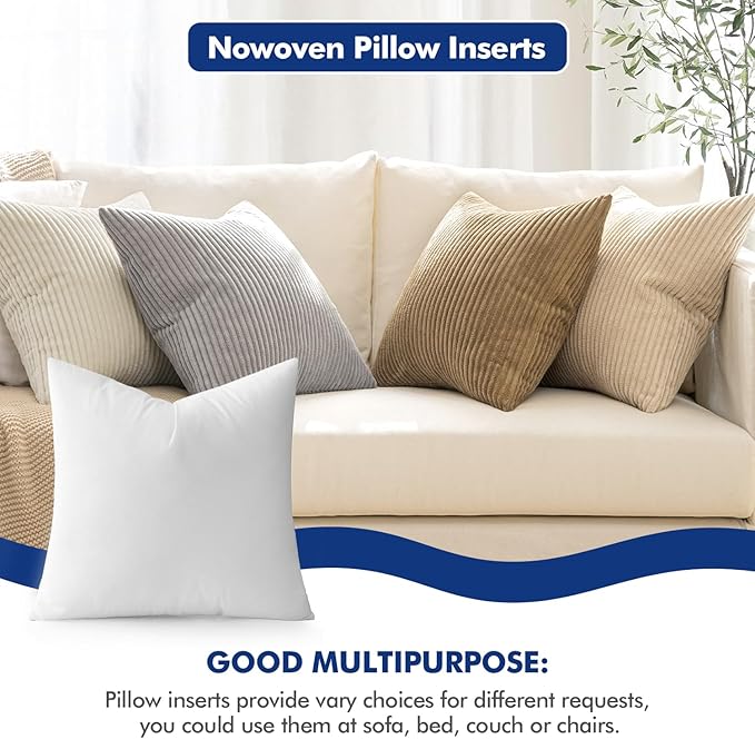 MIULEE Pillow Insert 12x12 Inch, Decorative Square Throw Pillow Inserts, Premium Fluffy Pillow Forms Sham Stuffer for Sofa Couch Living Room