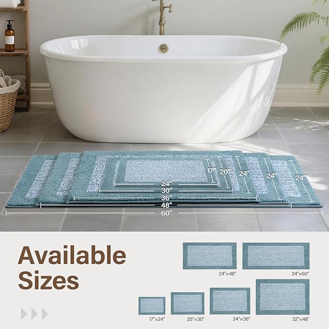 60x24 Long Bathroom Rugs Washable Non Slip, Dusty Blue Bath Mat for Bathroom Floor Tub, Soft Absorbent Quick Dry Mats for Shower, Bathtub,Home Decor